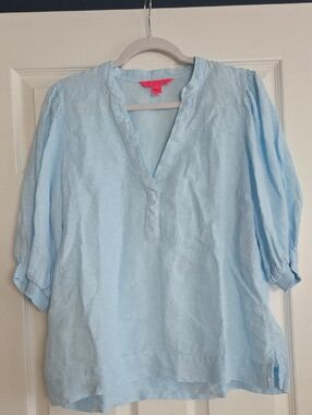 Lilly Pulitzer Light Blue V-Neck Linen Tunic